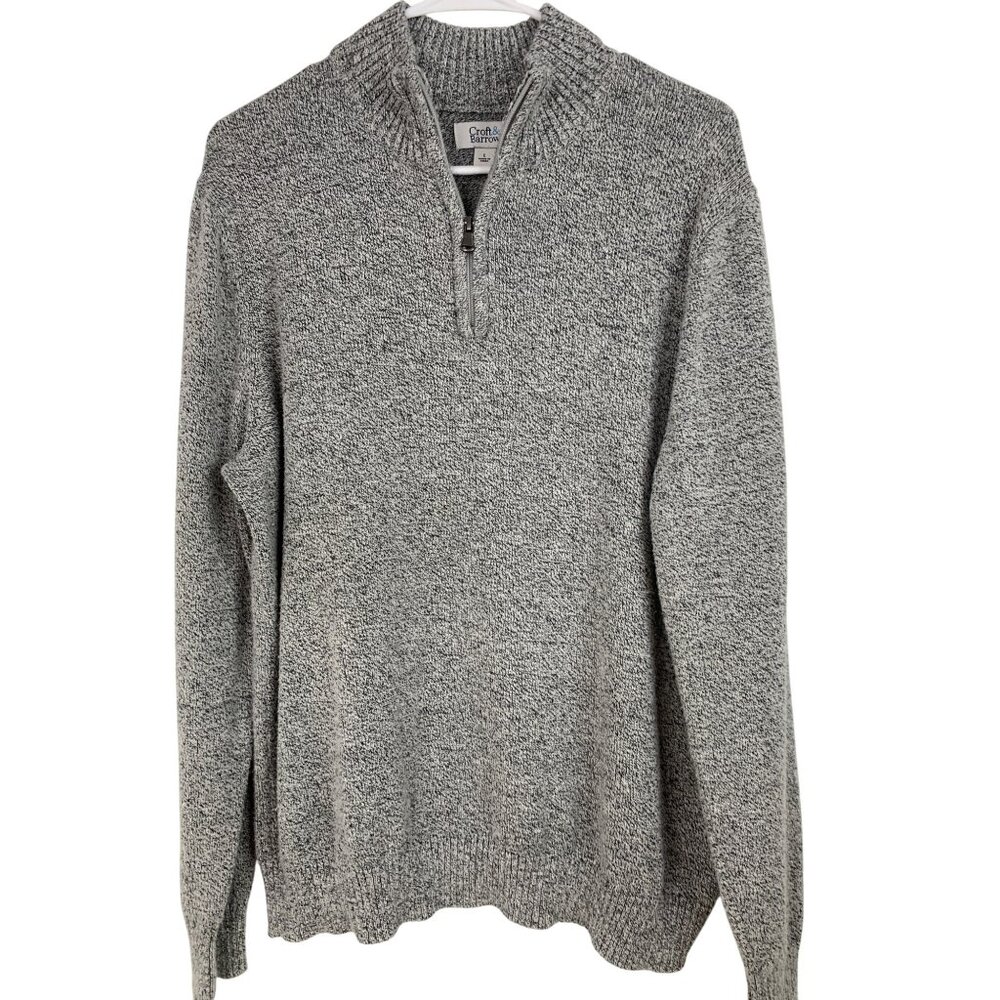 Croft & Barrow Mens  1/4 Zip Knit Sweater L Gray RY10394 Cotton Pullover GUC